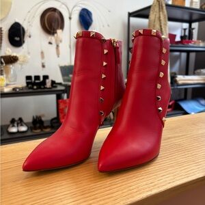 Valentino Garavani Red Studded Ankle Boots